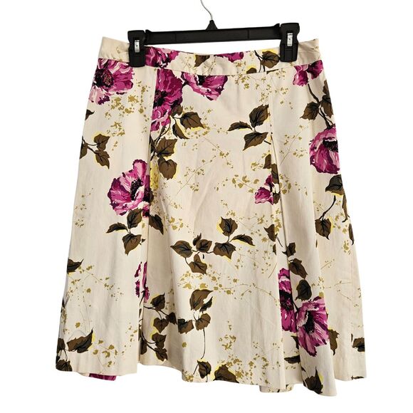 Banana Republic Skirt Womens 6 Ivory Purple Floral Cotton Stretch Box Pleats - Picture 1 of 6